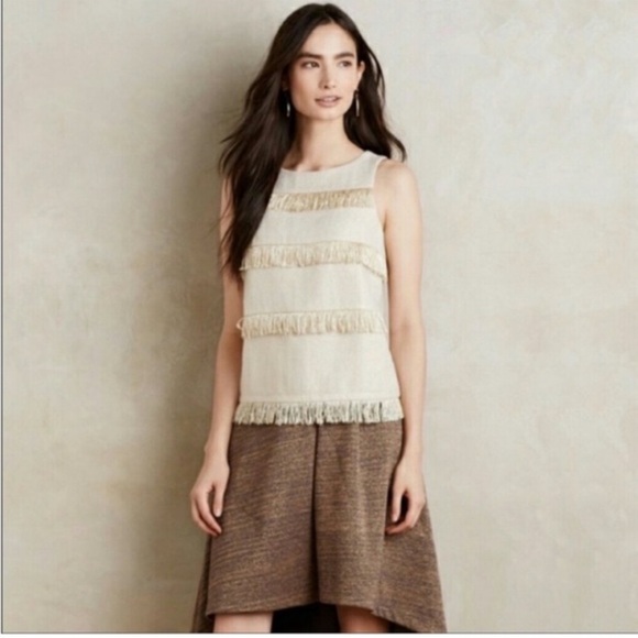 Anthropologie Sunday In Brooklyn Gold Fringe Sleeveless Top - Picture 2 of 12